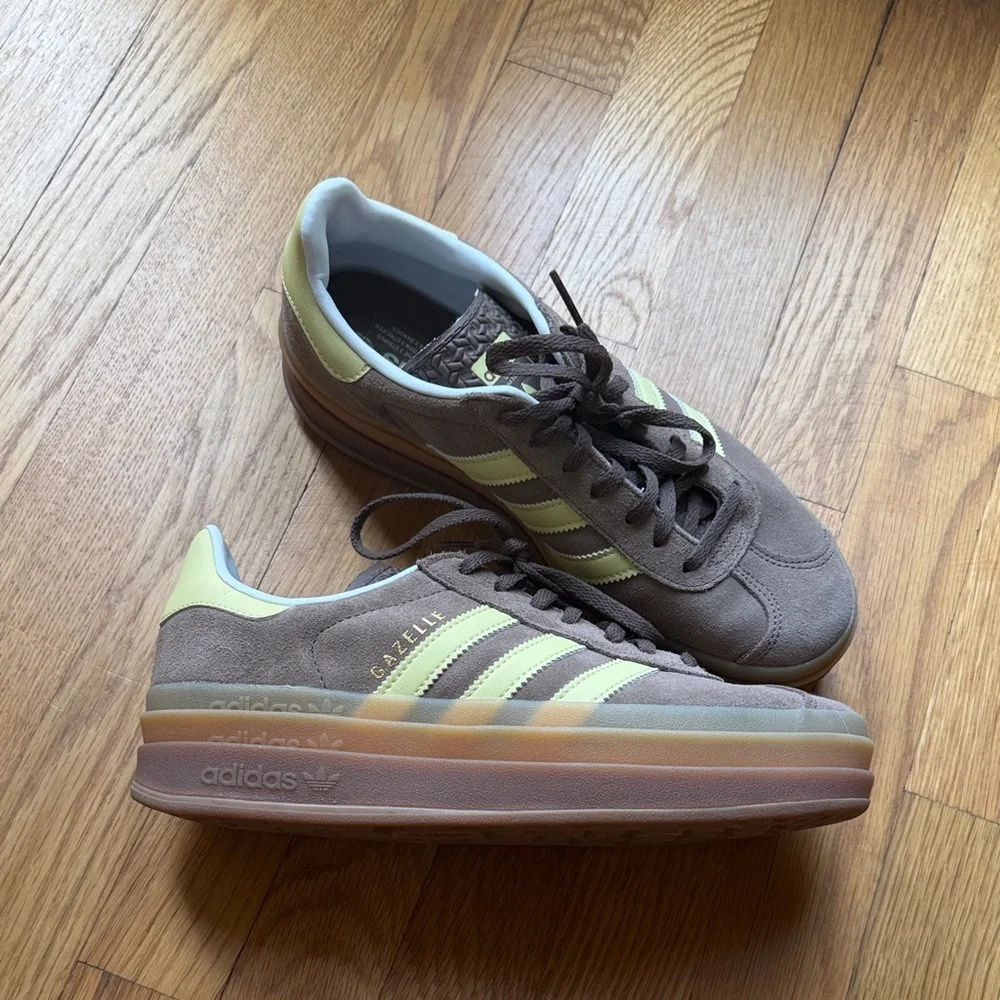 adidas gazelle Brown Suede Sneakers with Light Yellow Stripes - Picture 2 of 6